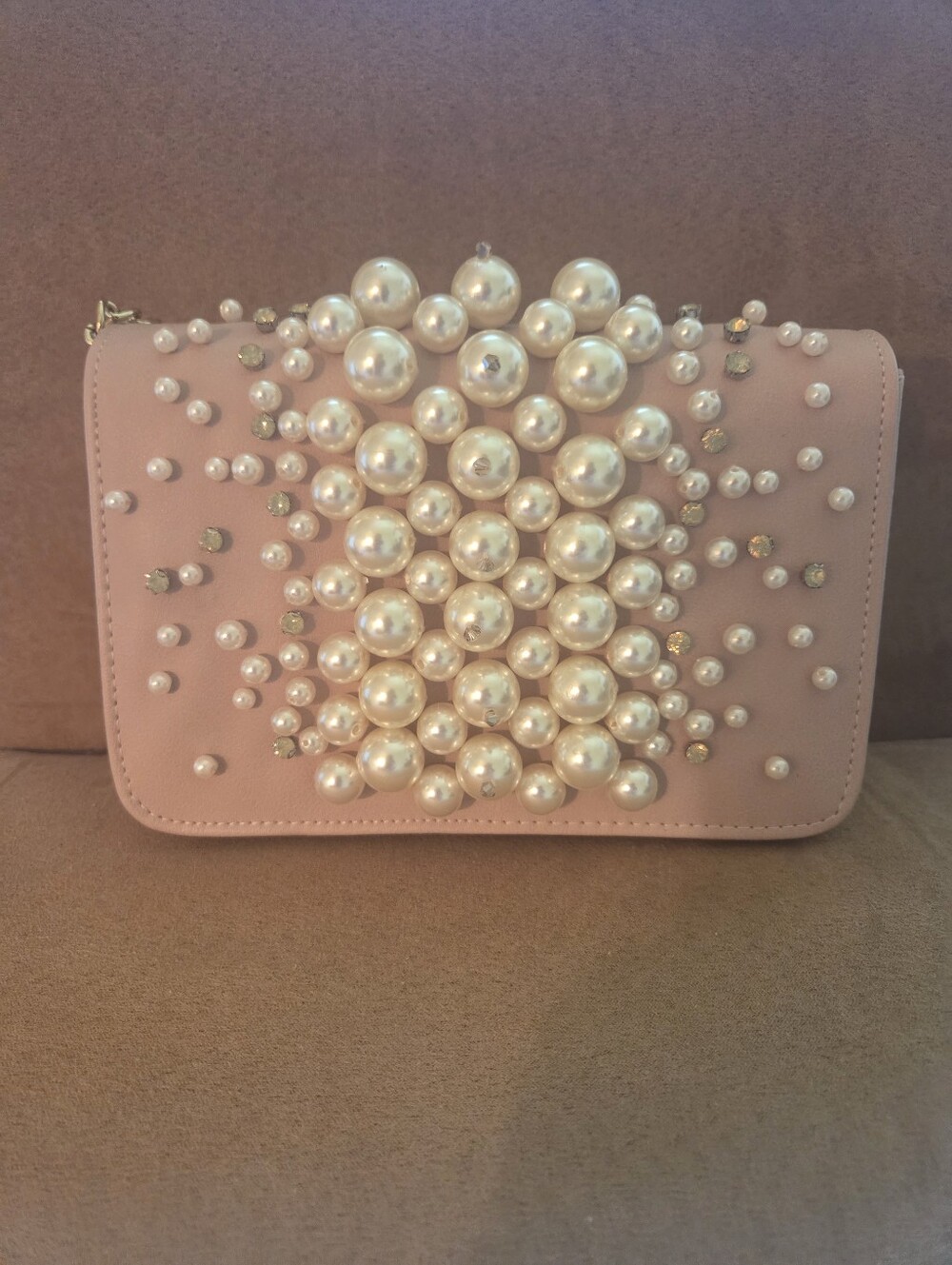 Steve Madden Pink Pearl-Embellished Crossbody Clutch
